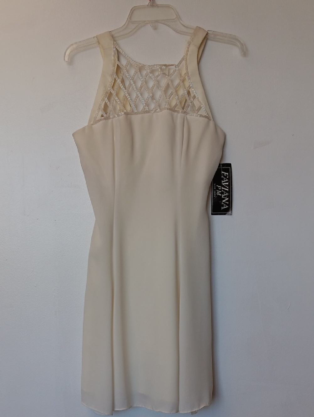 Vintage Faviana Cream Midi Dress with Lattice Yoke